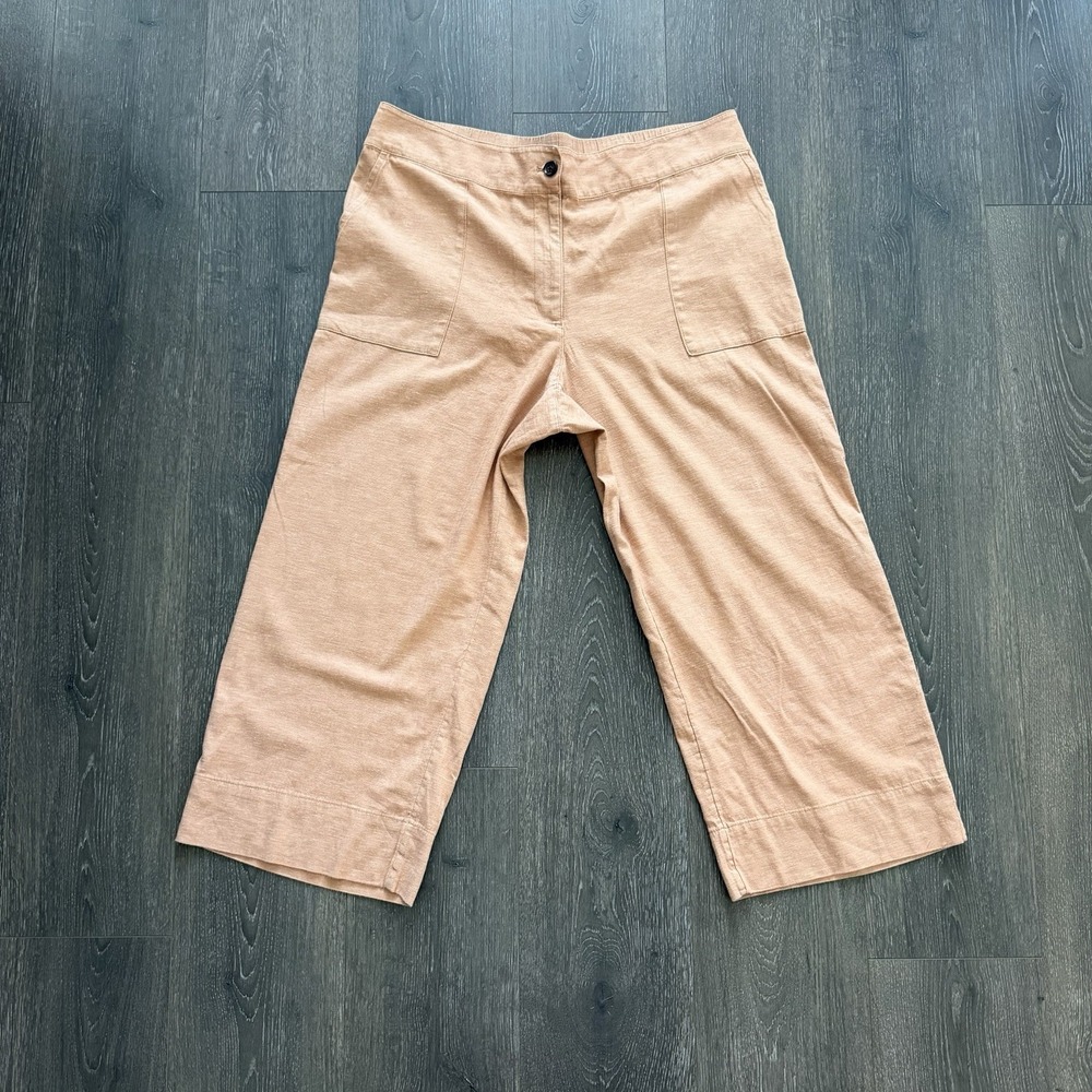 J Jill Purejill Linen Cotton Blend Wide Leg Cropped Pants Large Coastal Resort